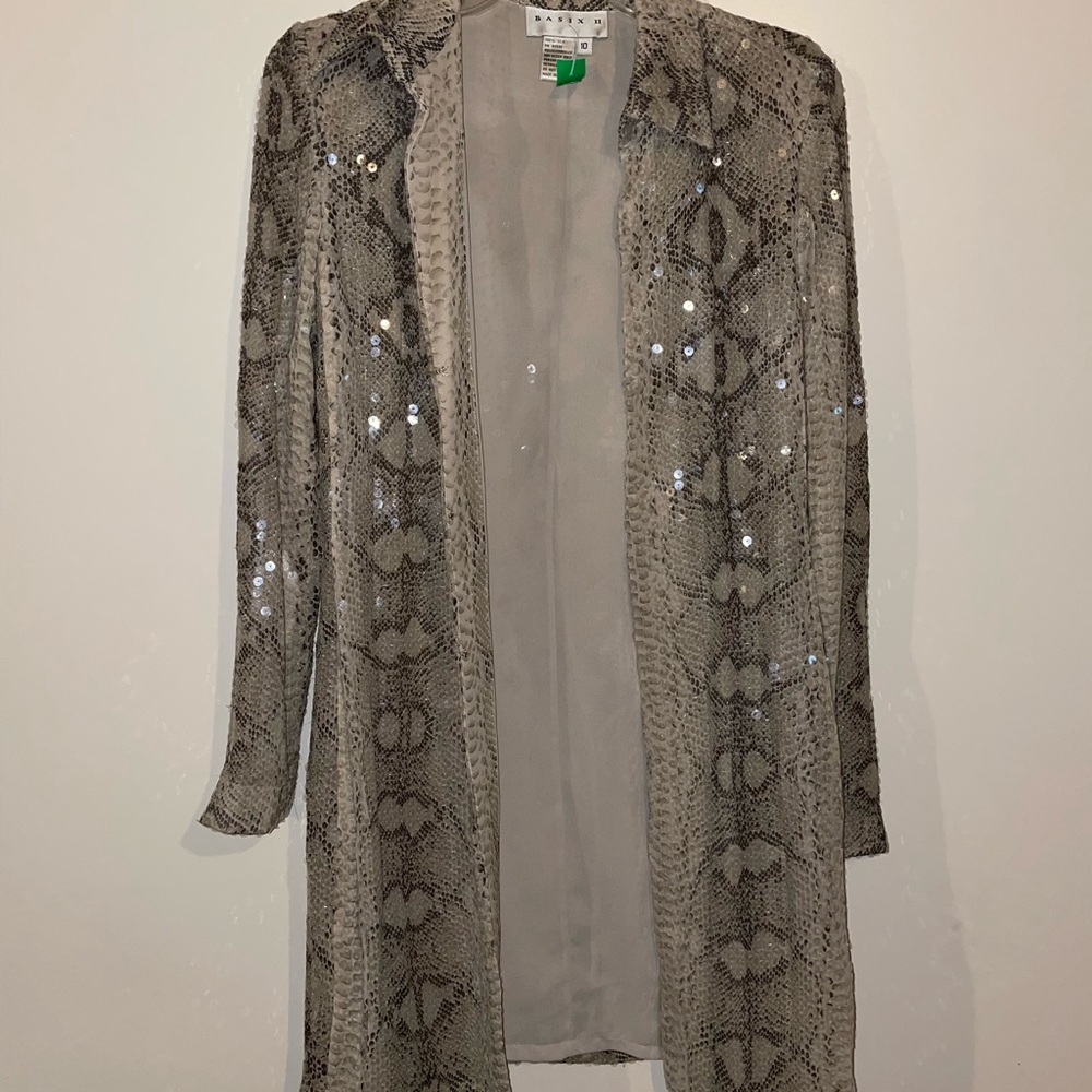 Snake Print Sequin Collard Jacket